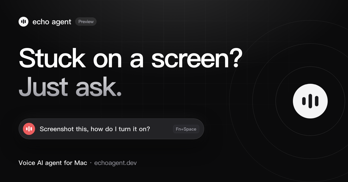 echo agent on a Mac: press Fn+Space and say “Screenshot this, how do I turn it on?”